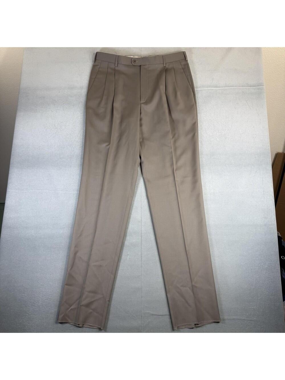Zanella Dress Pants Mens 36 Unhemmed Taupe Brown Bennett 100% Wool Pleated NWOT